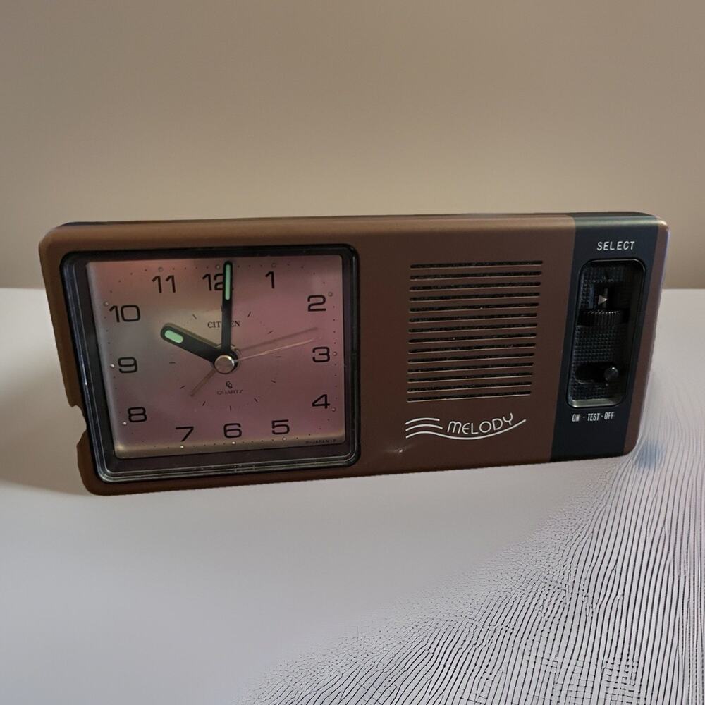 VTG Citizen QPM 1009 Melody Travel Alarm Clock Japan Quartz Travel Works Brown